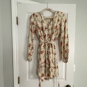 Long sleeve beige floral dress